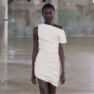 Zara Draped White Asymmetrical Mini Dress NWT